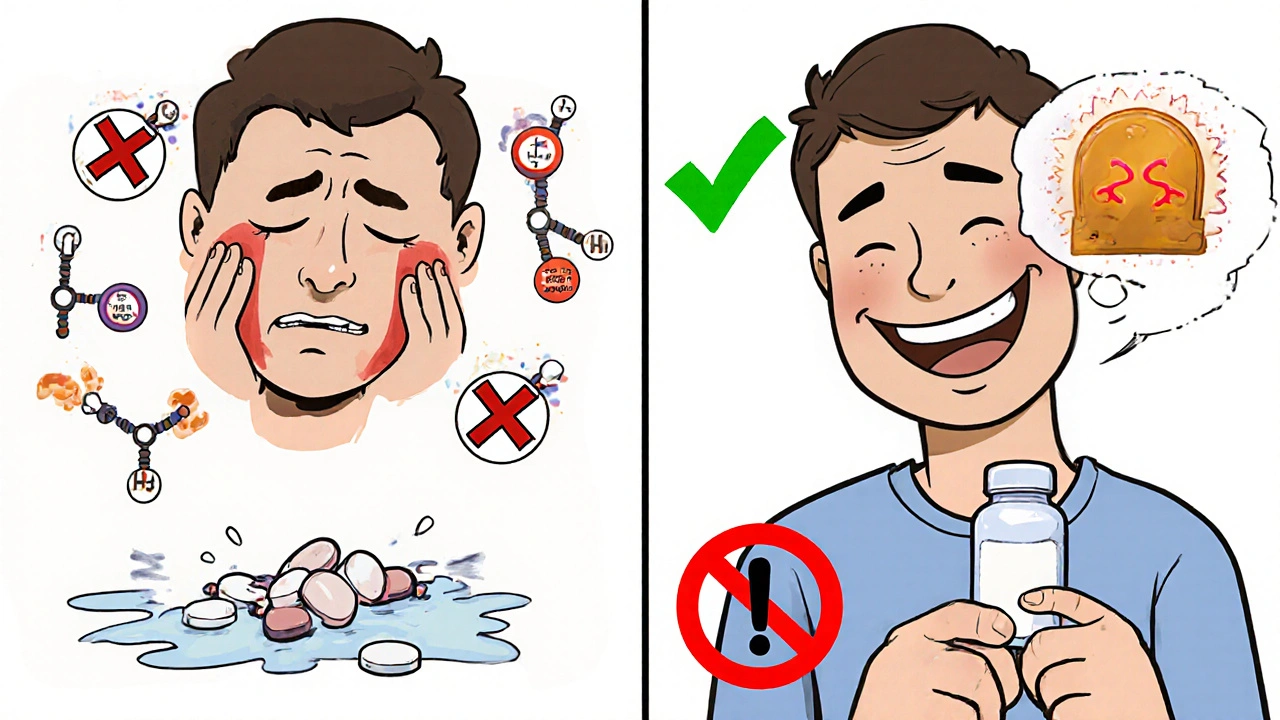 Split image: codeine fails vs oxycodone works, showing drug interaction contrast.