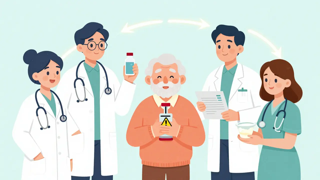 A care team collaborating to find safe medication solutions for someone with swallowing difficulties.