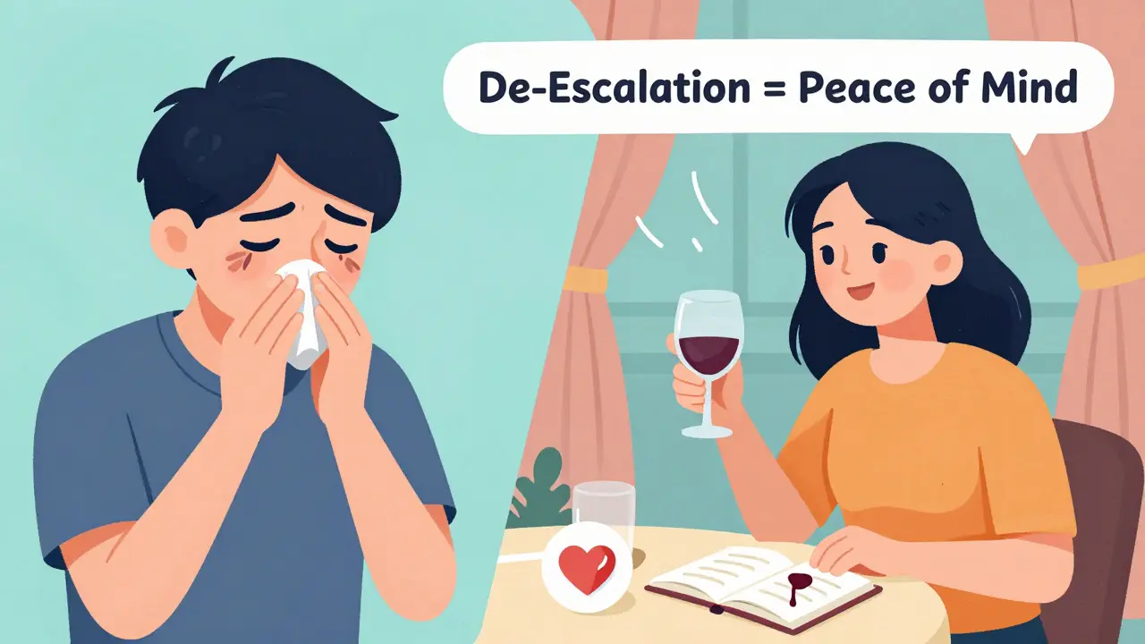 Person transitioning from anxiety about bleeding to enjoying social life with heart protection.