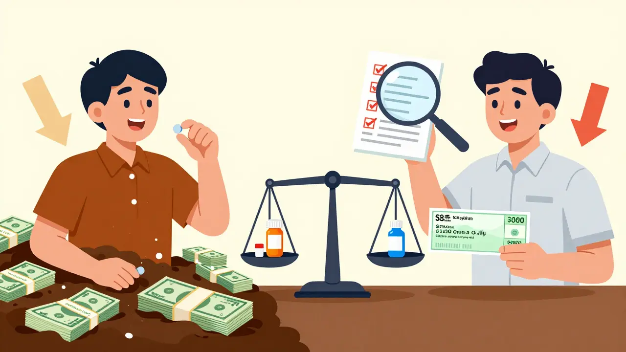 Split scene: person overwhelmed by high deductible vs. person smiling with low out-of-pocket cost.