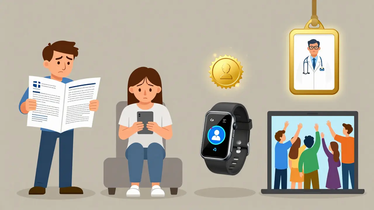 Animated figures representing Hofstede’s cultural dimensions interacting with a digital health app in different countries.