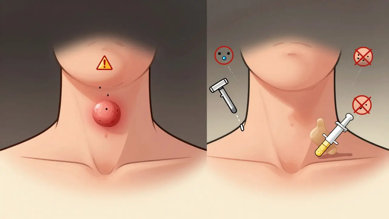 Before-and-after illustration of a keloid scar showing reduction with silicone sheet and injections.