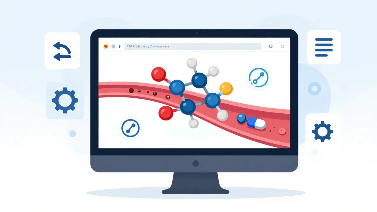 Illustration of digital drug modeling technology streamlining generic development.