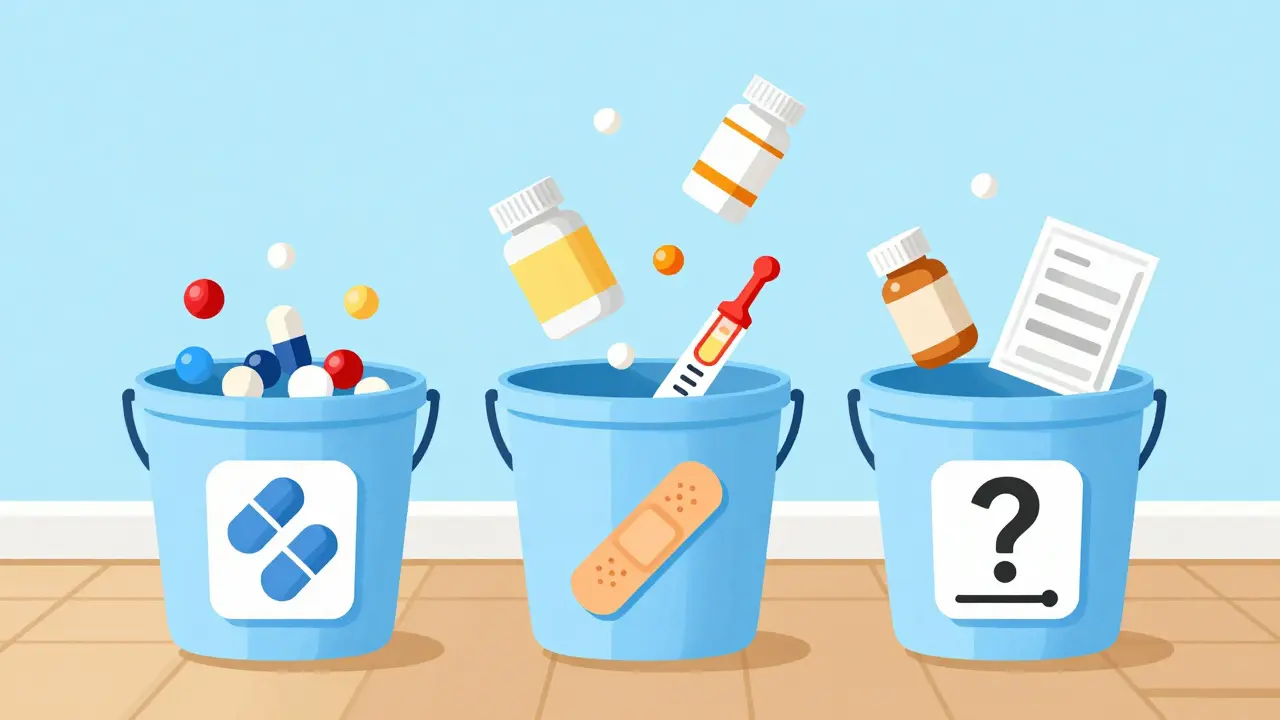 Medications sorted into three buckets by type