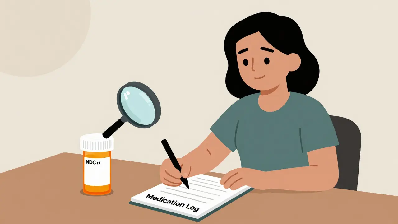 Patient tracking medication manufacturer codes in a logbook for health advocacy.