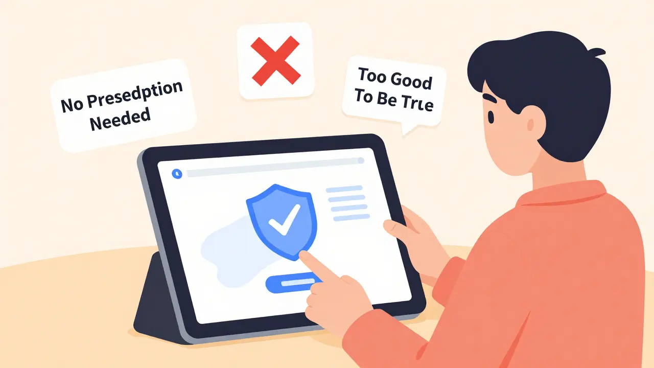 Person safely checking verified online pharmacy discounts