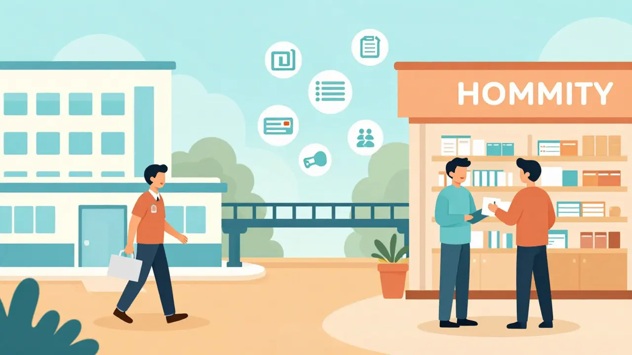 Graphic showing connection between hospital discharge and retail pharmacy