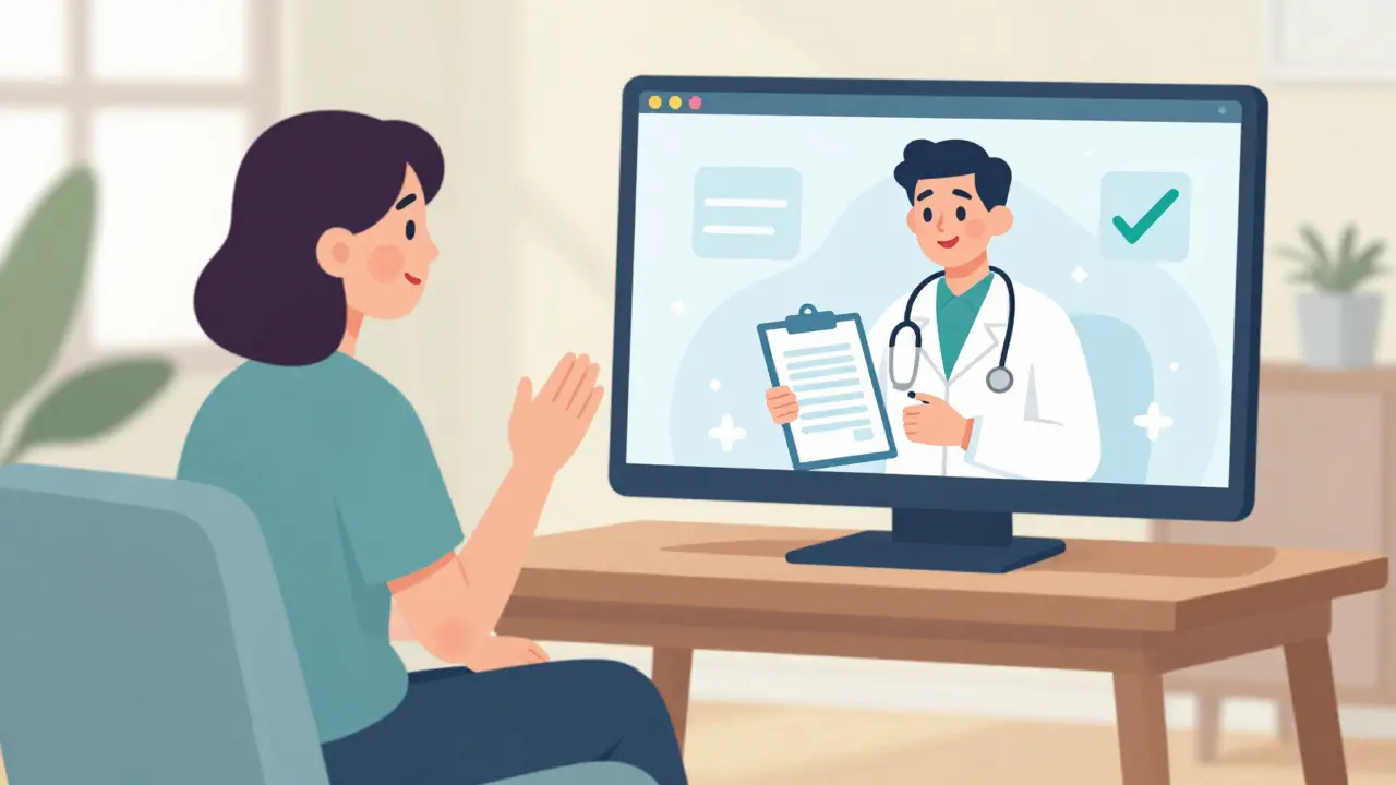 Person having a friendly video call with a doctor for online prescription
