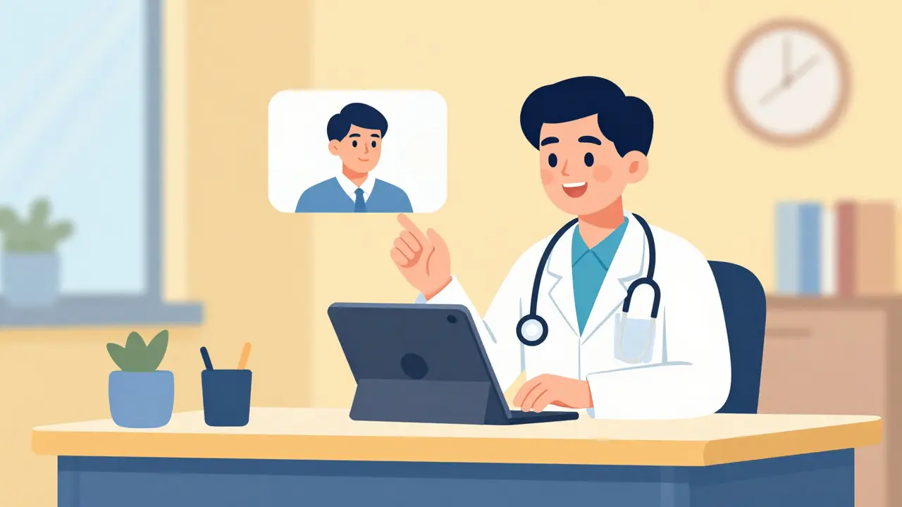Telemedicine doctor consulting with patient via video call