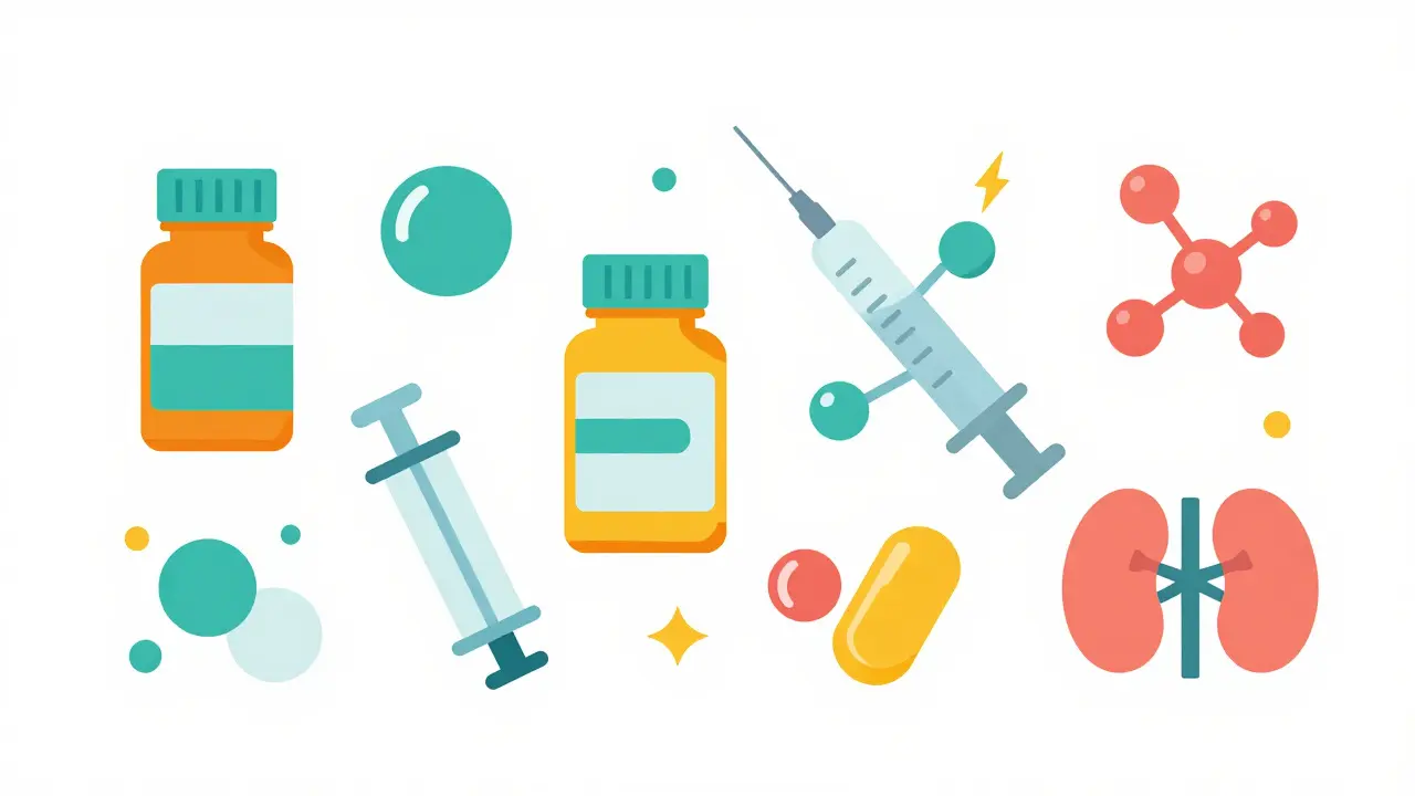 Illustration of different drug classes with their specific risk symbols.