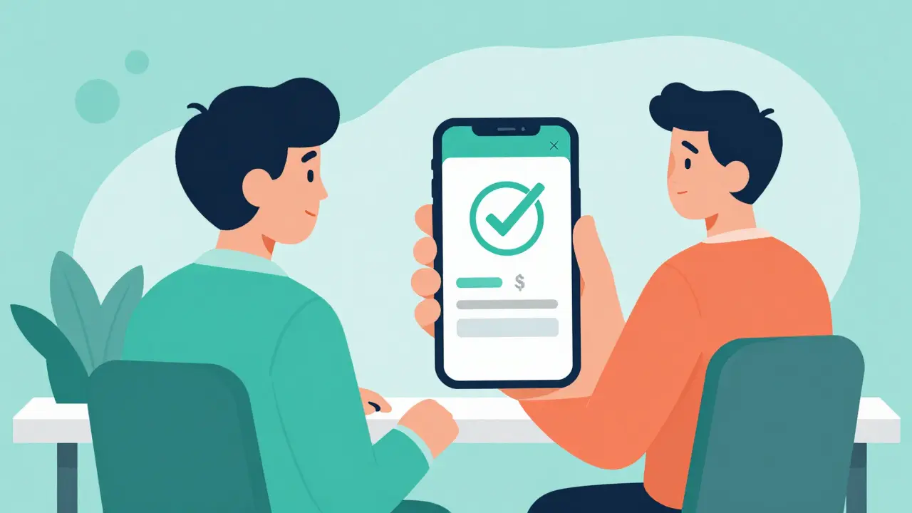 Illustration of person using phone app to find drug discount