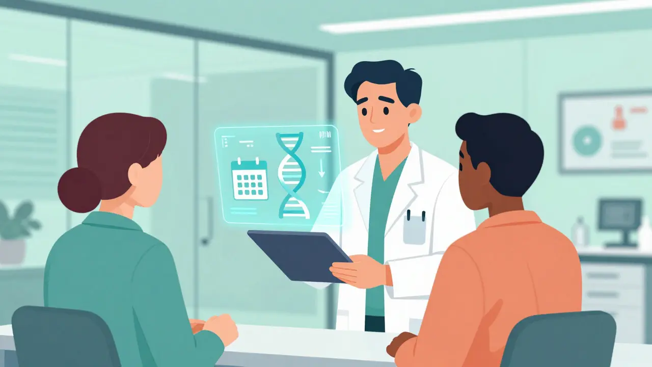 Cartoon depiction of pharmacogenomics and future trends in medication management