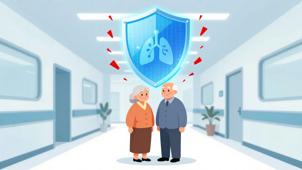 Digital shield protecting an elderly couple from health risks