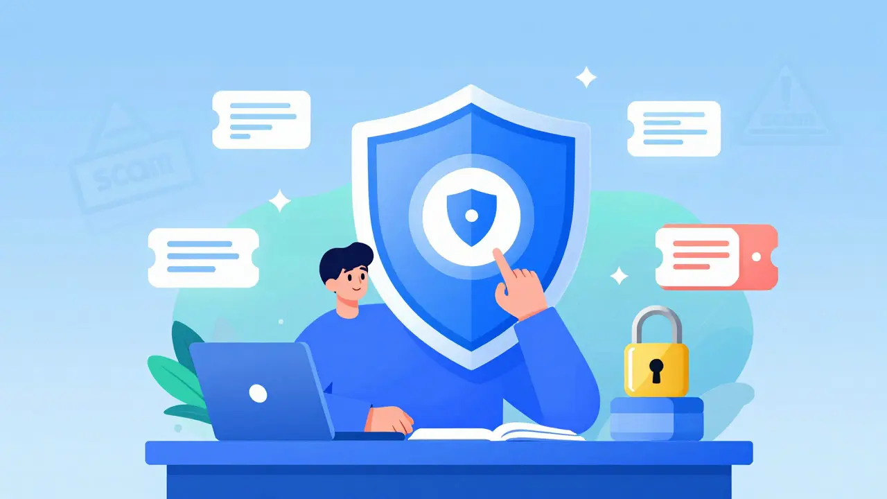 Illustration of safe online pharmacy shopping with security shields