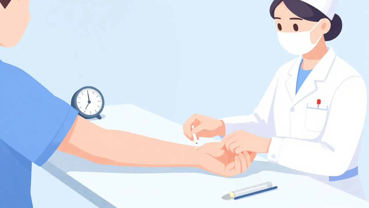 Nurse performing gentle skin prick test on patient's arm
