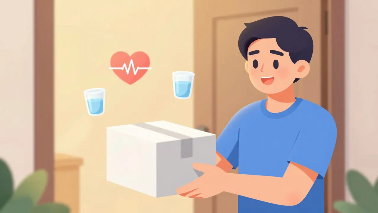 Person receiving a discreet medication package at their door