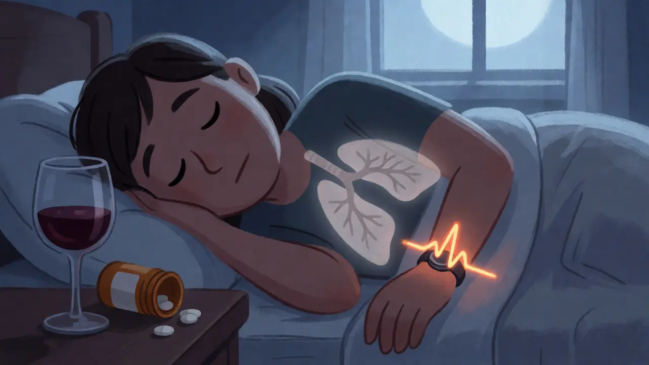 Sleeping person with faint lungs indicating respiratory depression